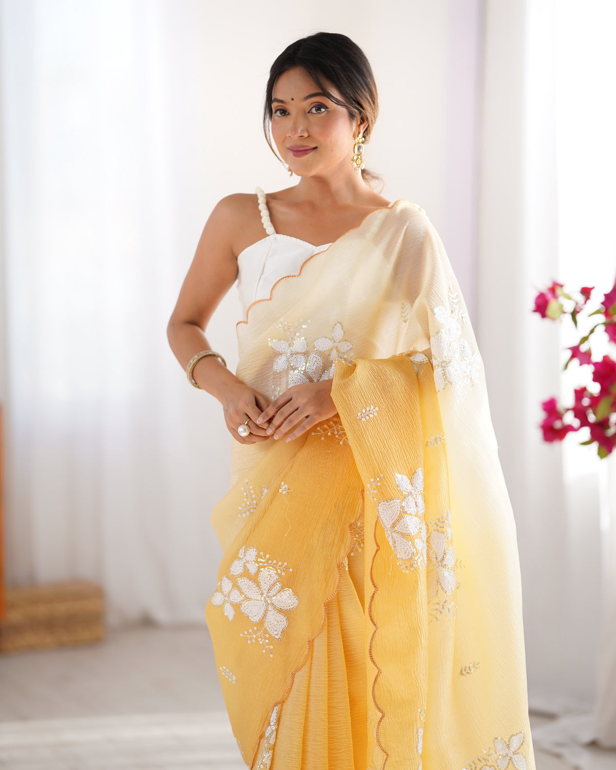 Urban Pallu Solid Organza Festive Saree