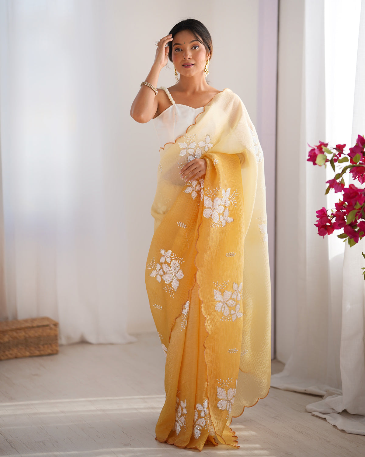 Urban Pallu Solid Organza Festive Saree