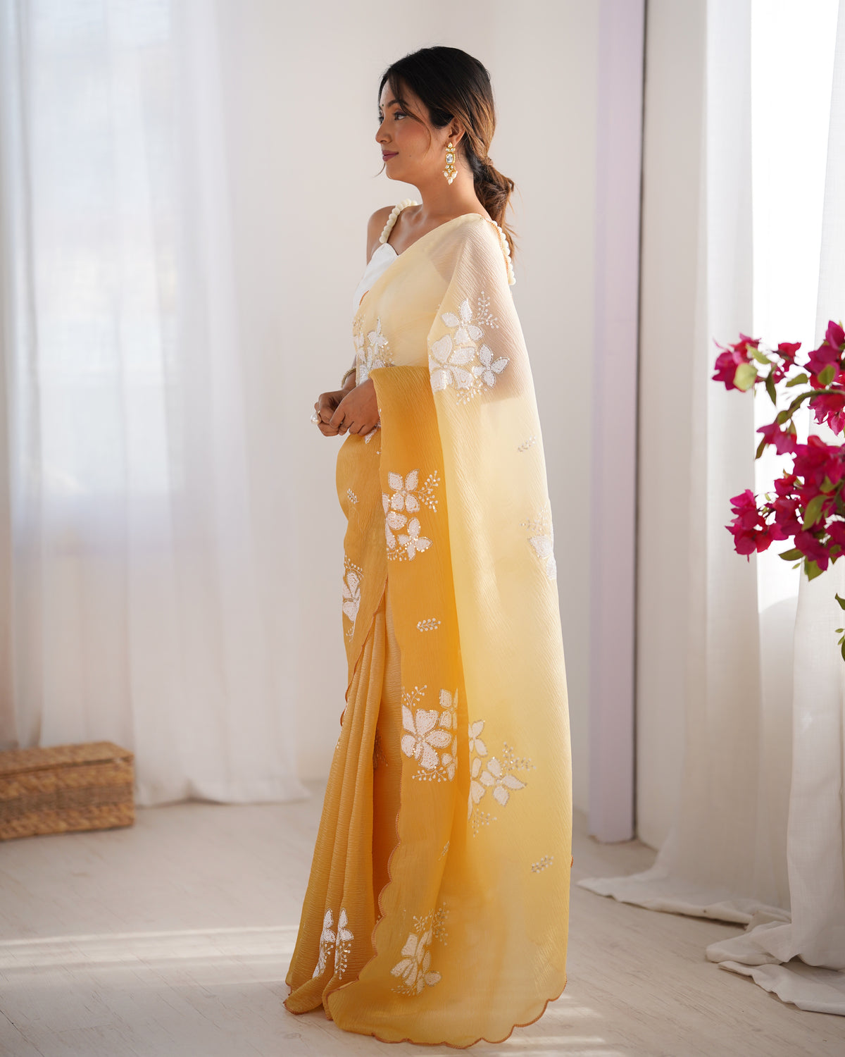 Urban Pallu Solid Organza Festive Saree