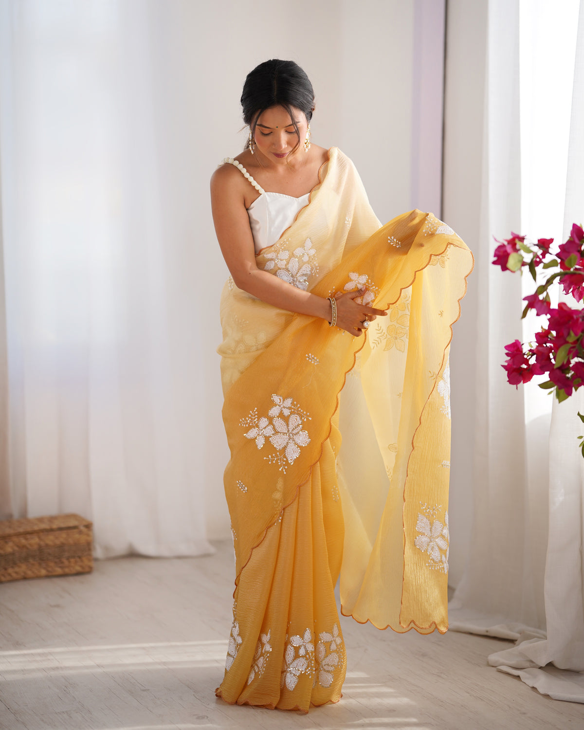 Urban Pallu Solid Organza Festive Saree