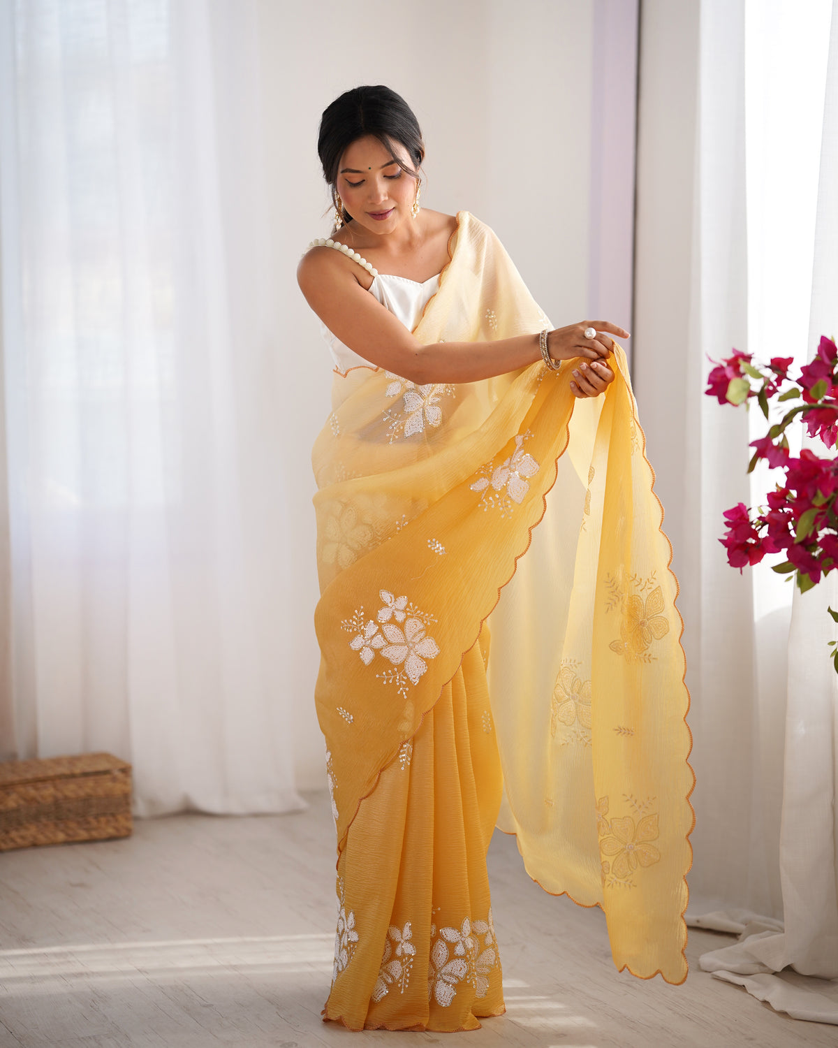 Urban Pallu Solid Organza Festive Saree