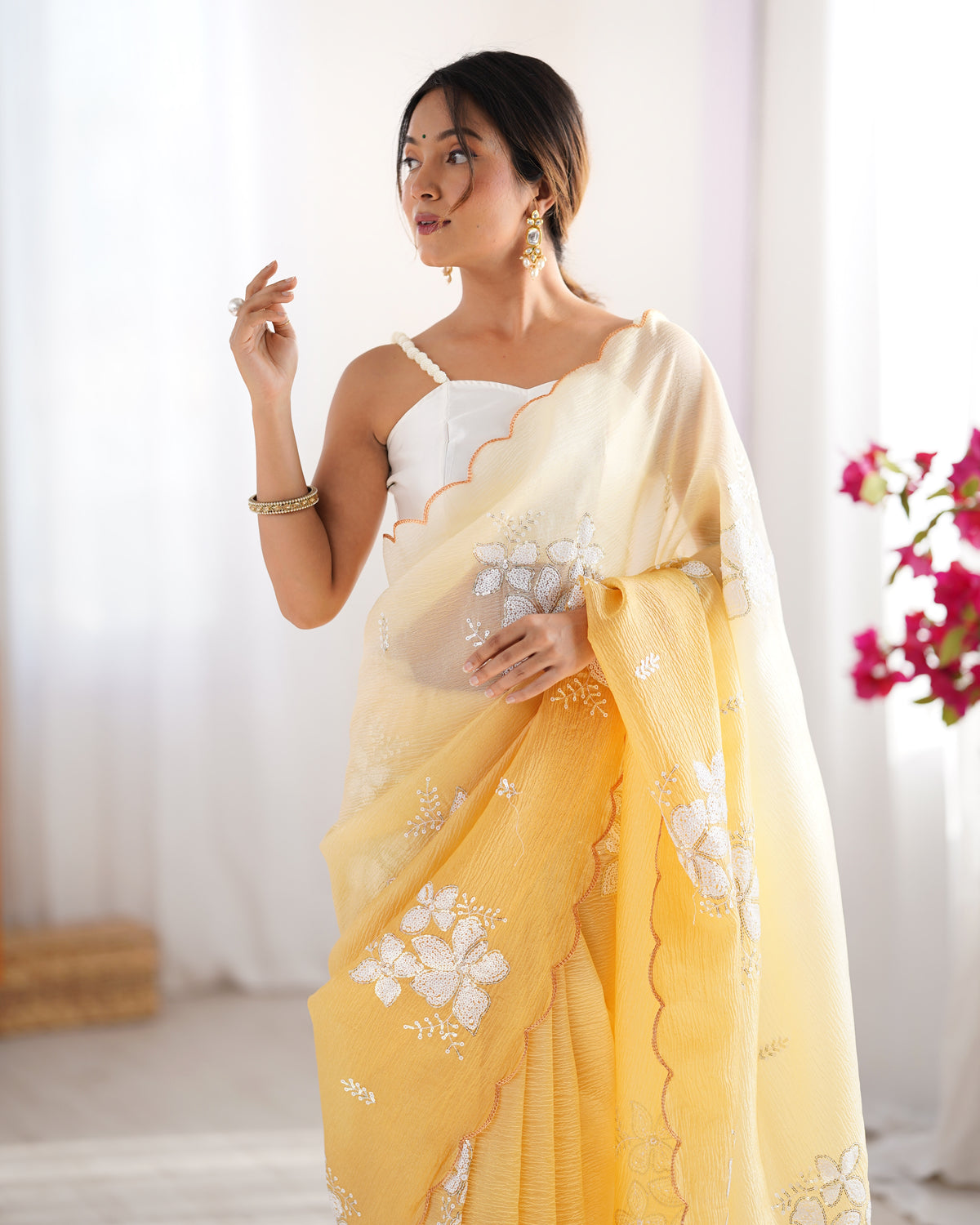 Urban Pallu Solid Organza Festive Saree