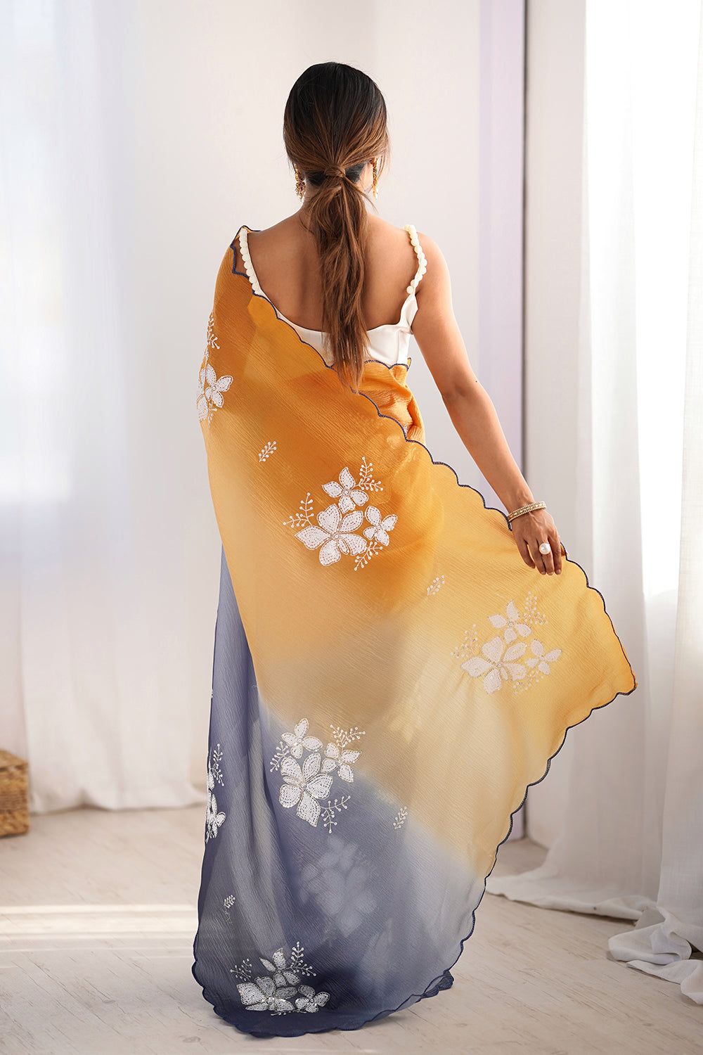 Urban Pallu Embroidered Poly Chiffon Daily Saree