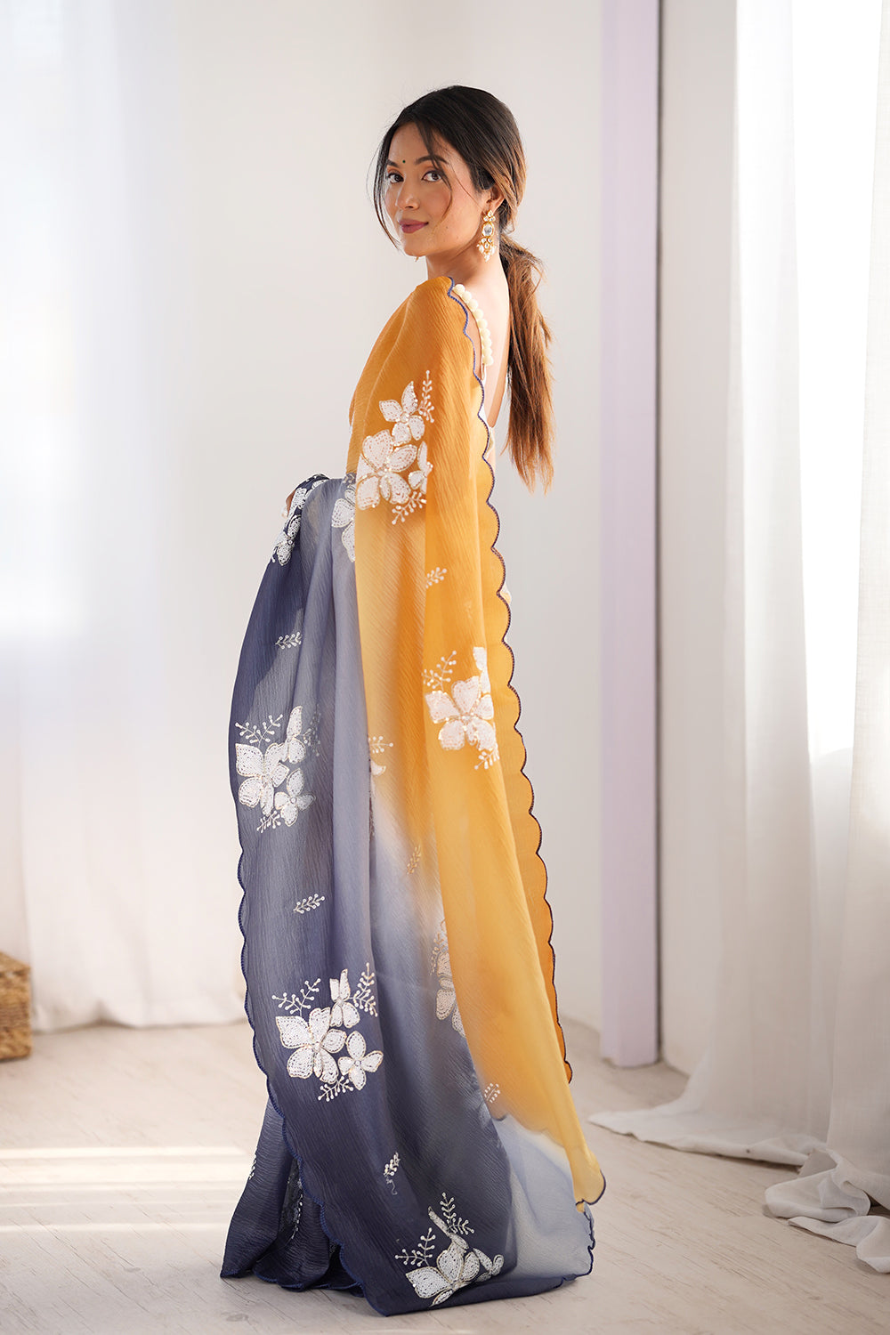 Urban Pallu Embroidered Poly Chiffon Daily Saree
