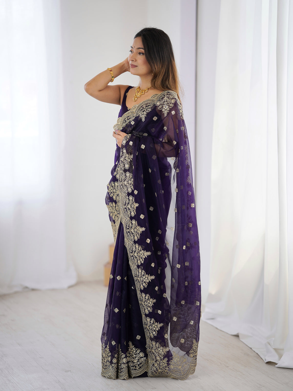 Urban Pallu Solid Net Festive Saree