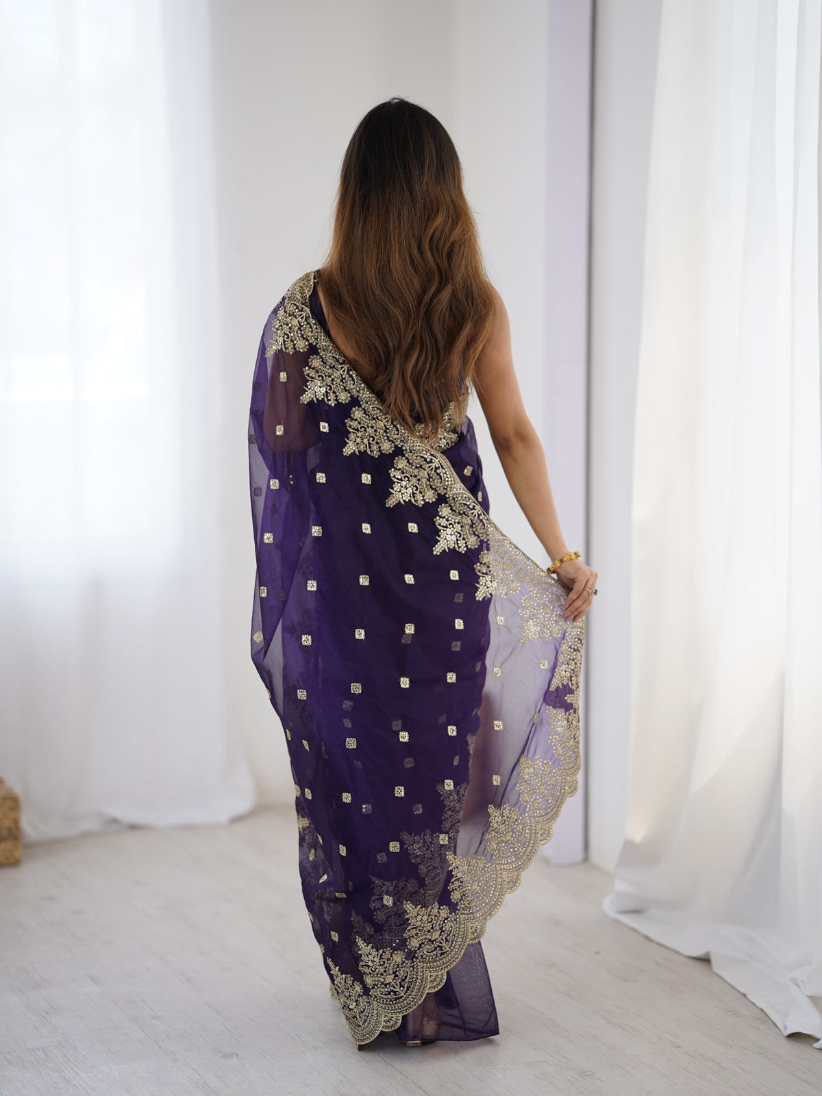 Urban Pallu Solid Net Festive Saree