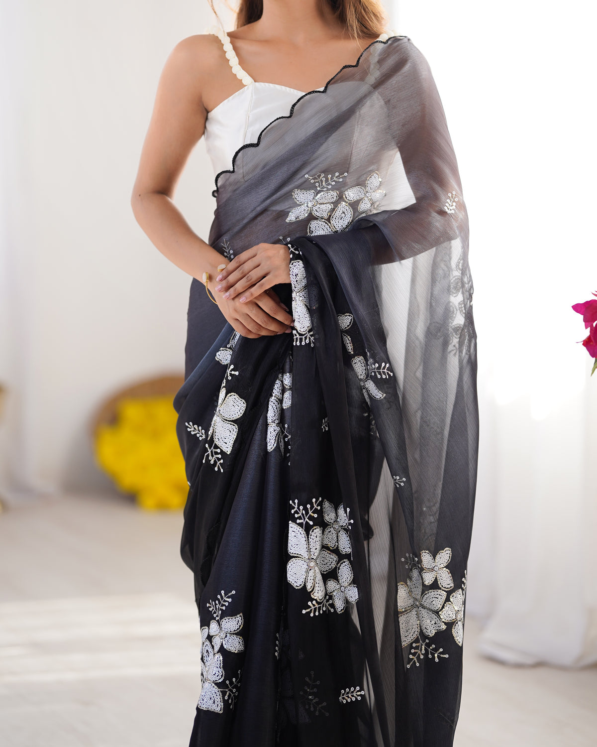 Urban Pallu Embroidered Organza Festive Saree