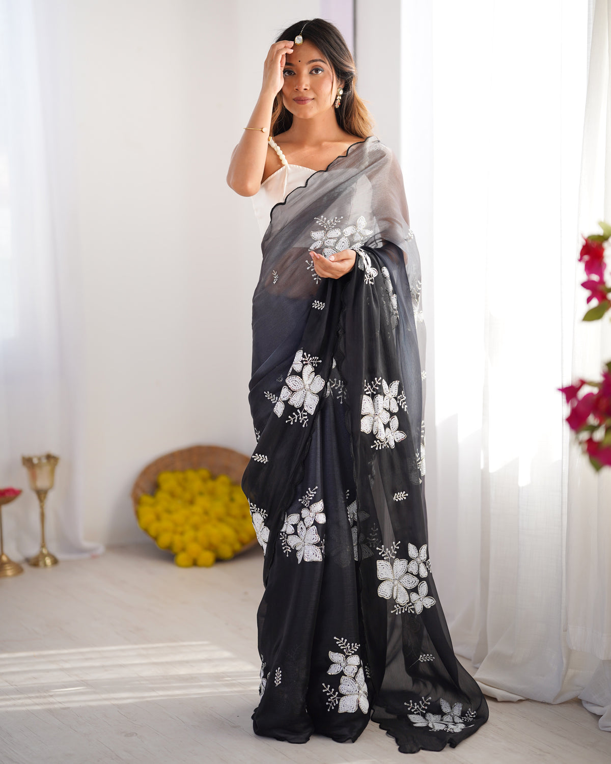 Urban Pallu Embroidered Organza Festive Saree