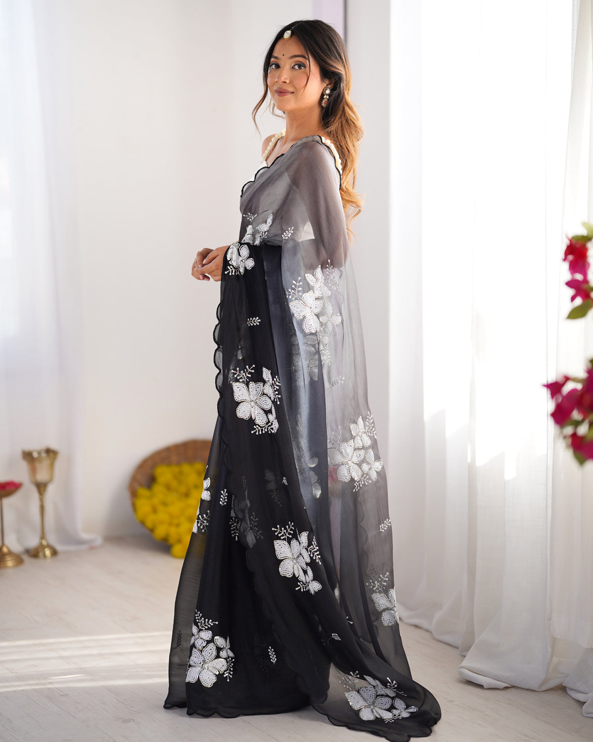Urban Pallu Embroidered Organza Festive Saree