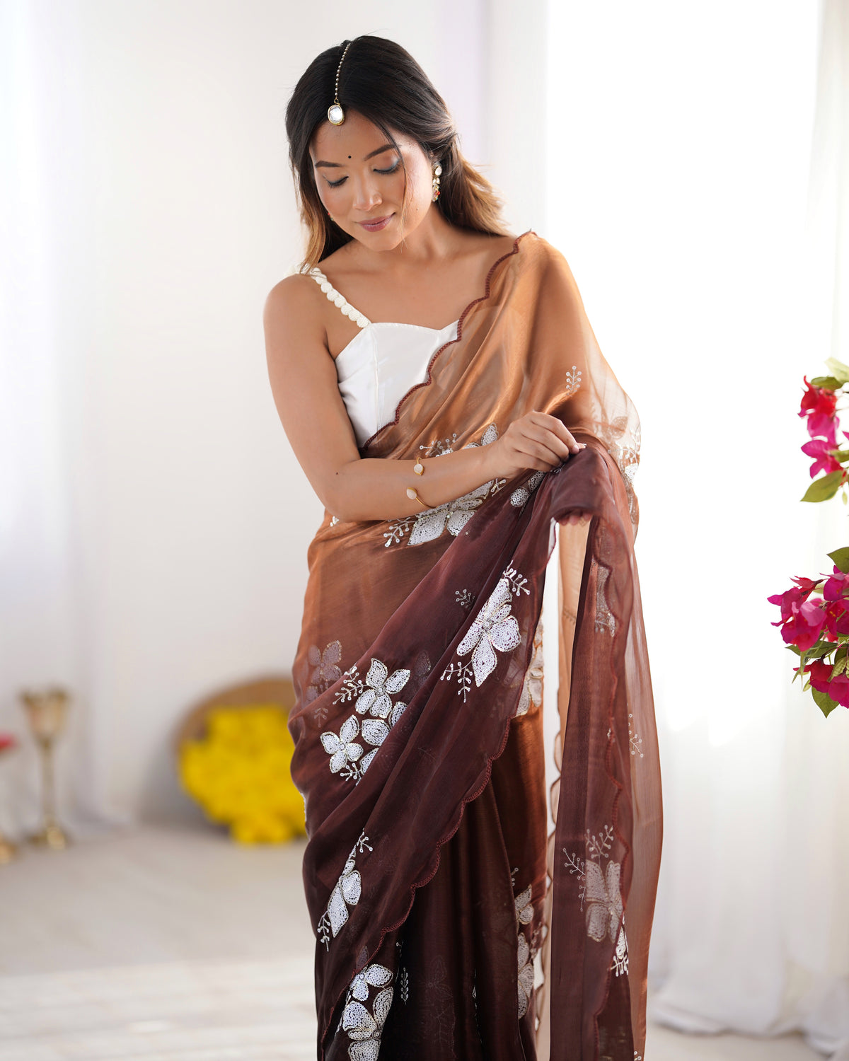 Urban Pallu Embroidered Organza Festive Saree