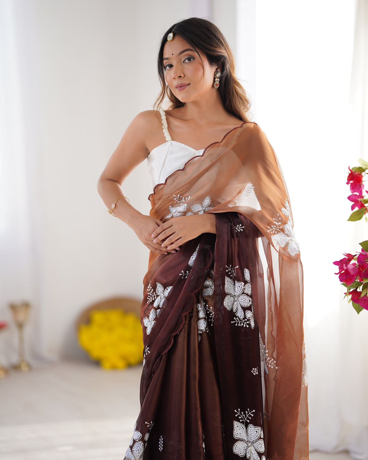 Urban Pallu Embroidered Organza Festive Saree