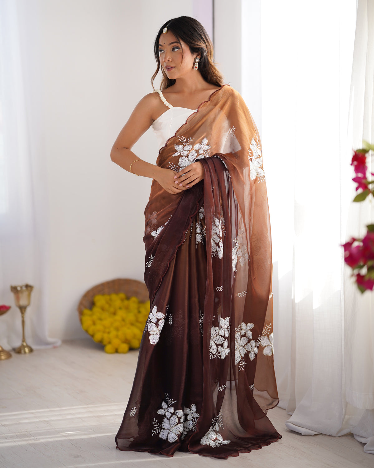 Urban Pallu Embroidered Organza Festive Saree