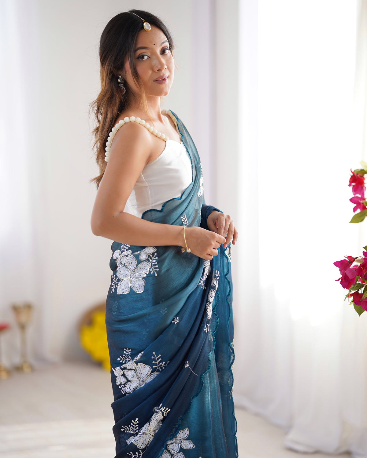 Urban Pallu Embroidered Organza Festive Saree