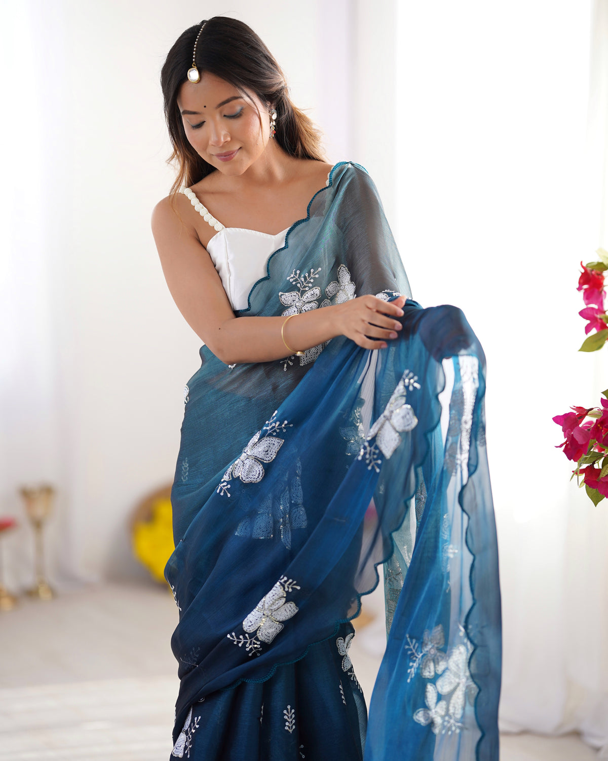 Urban Pallu Embroidered Organza Festive Saree