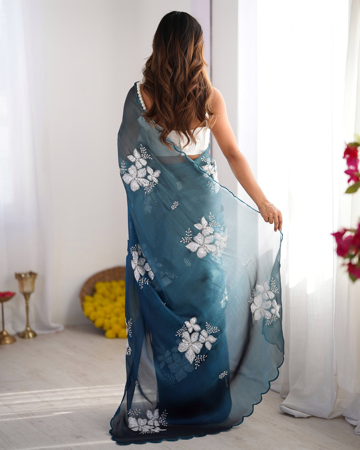 Urban Pallu Embroidered Organza Festive Saree