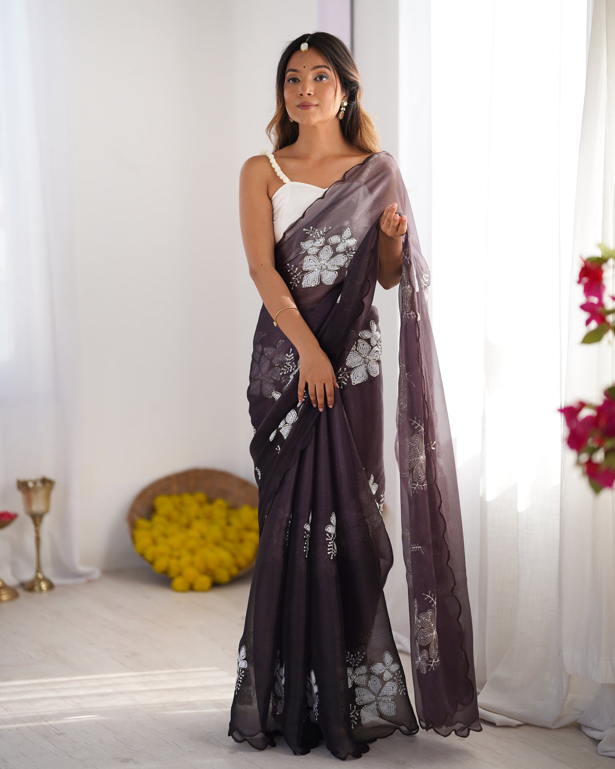 Urban Pallu Embroidered Organza Festive Saree