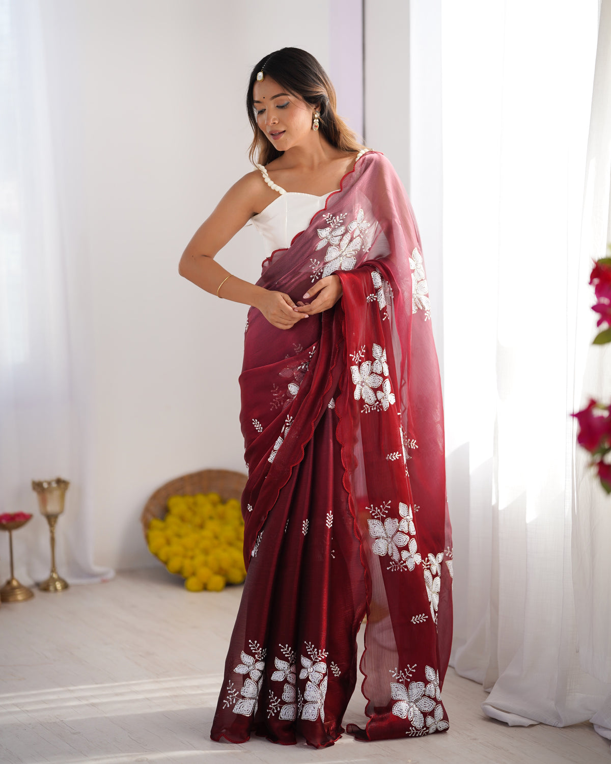 Urban Pallu Embroidered Organza Festive Saree