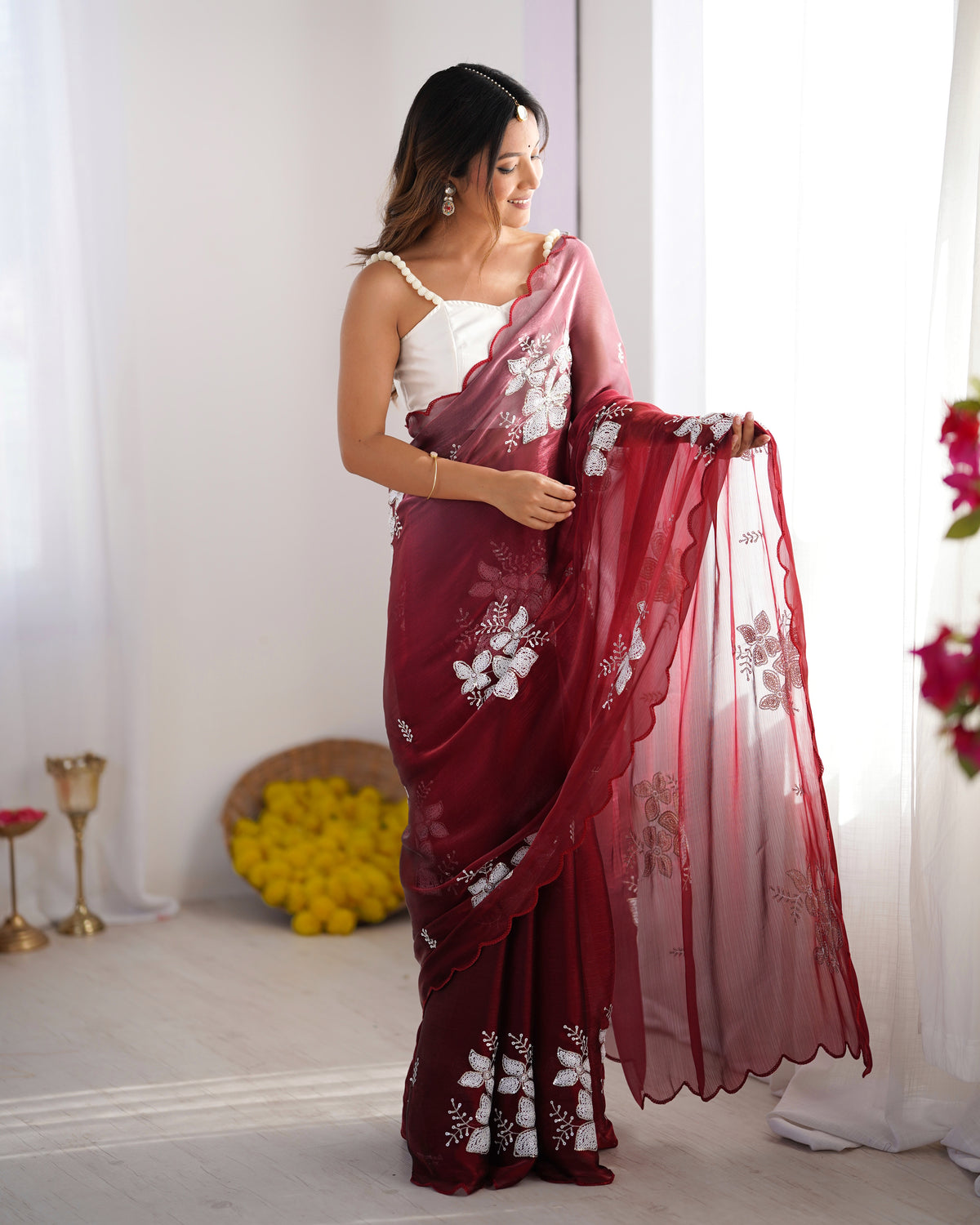 Urban Pallu Embroidered Organza Festive Saree