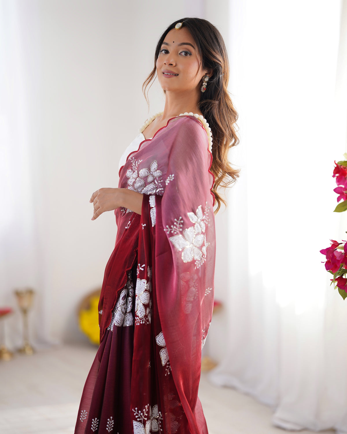 Urban Pallu Embroidered Organza Festive Saree