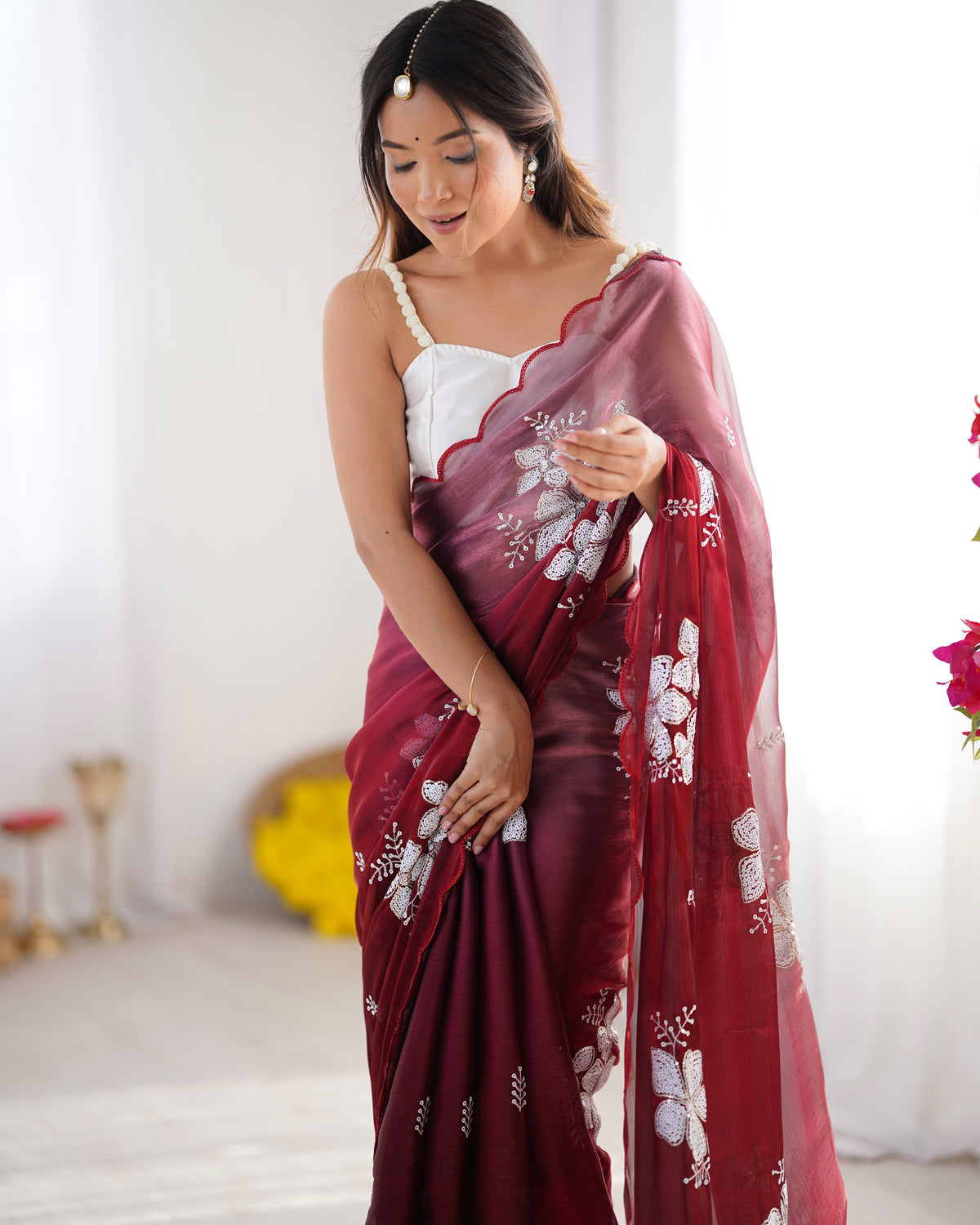 Urban Pallu Embroidered Organza Festive Saree