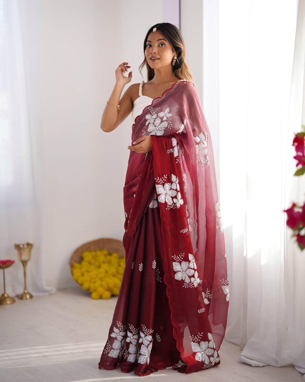 Urban Pallu Embroidered Organza Festive Saree