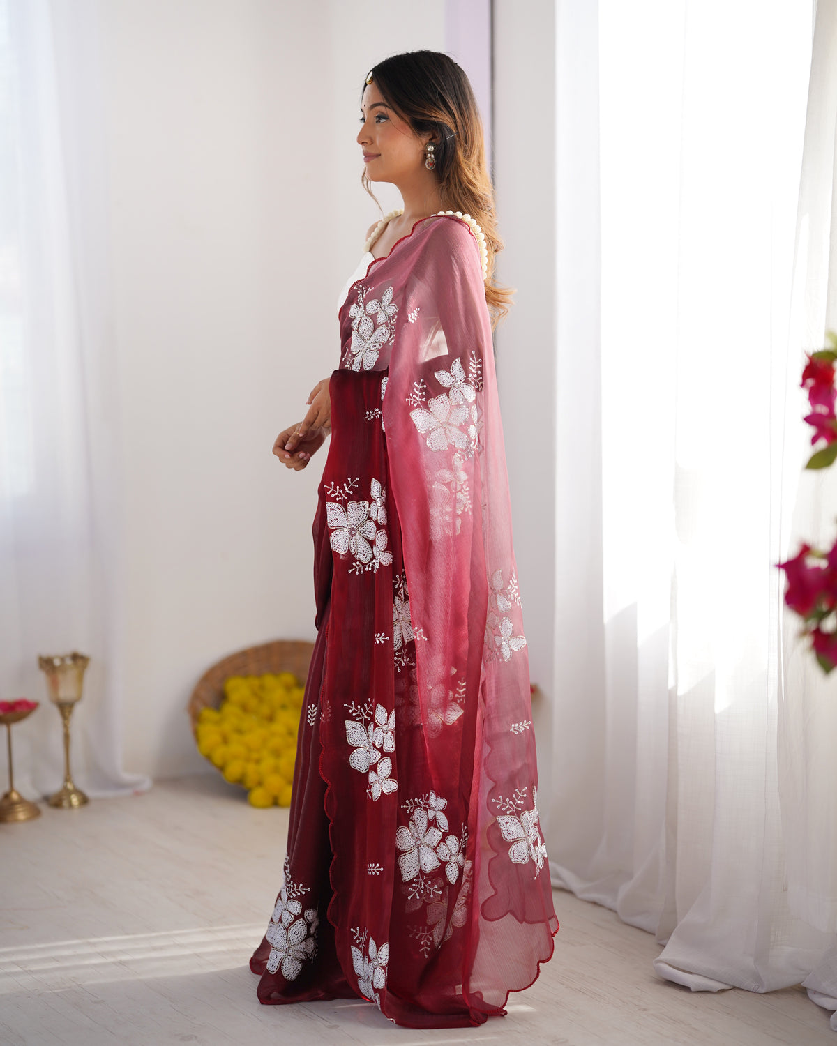 Urban Pallu Embroidered Organza Festive Saree