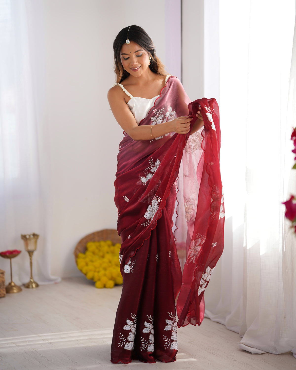 Urban Pallu Embroidered Organza Festive Saree