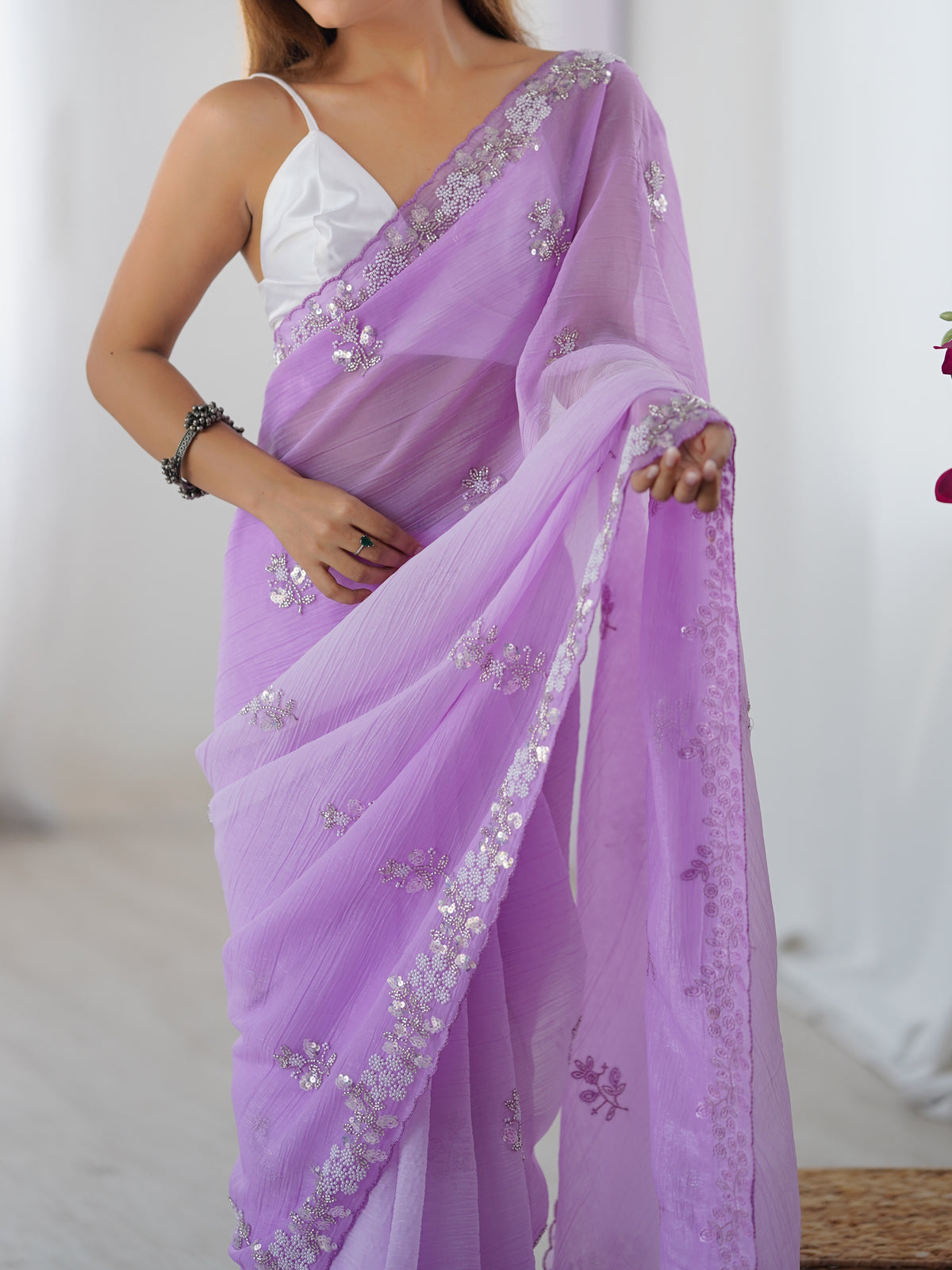 Urban Pallu Solid Poly Chiffon Daily Saree