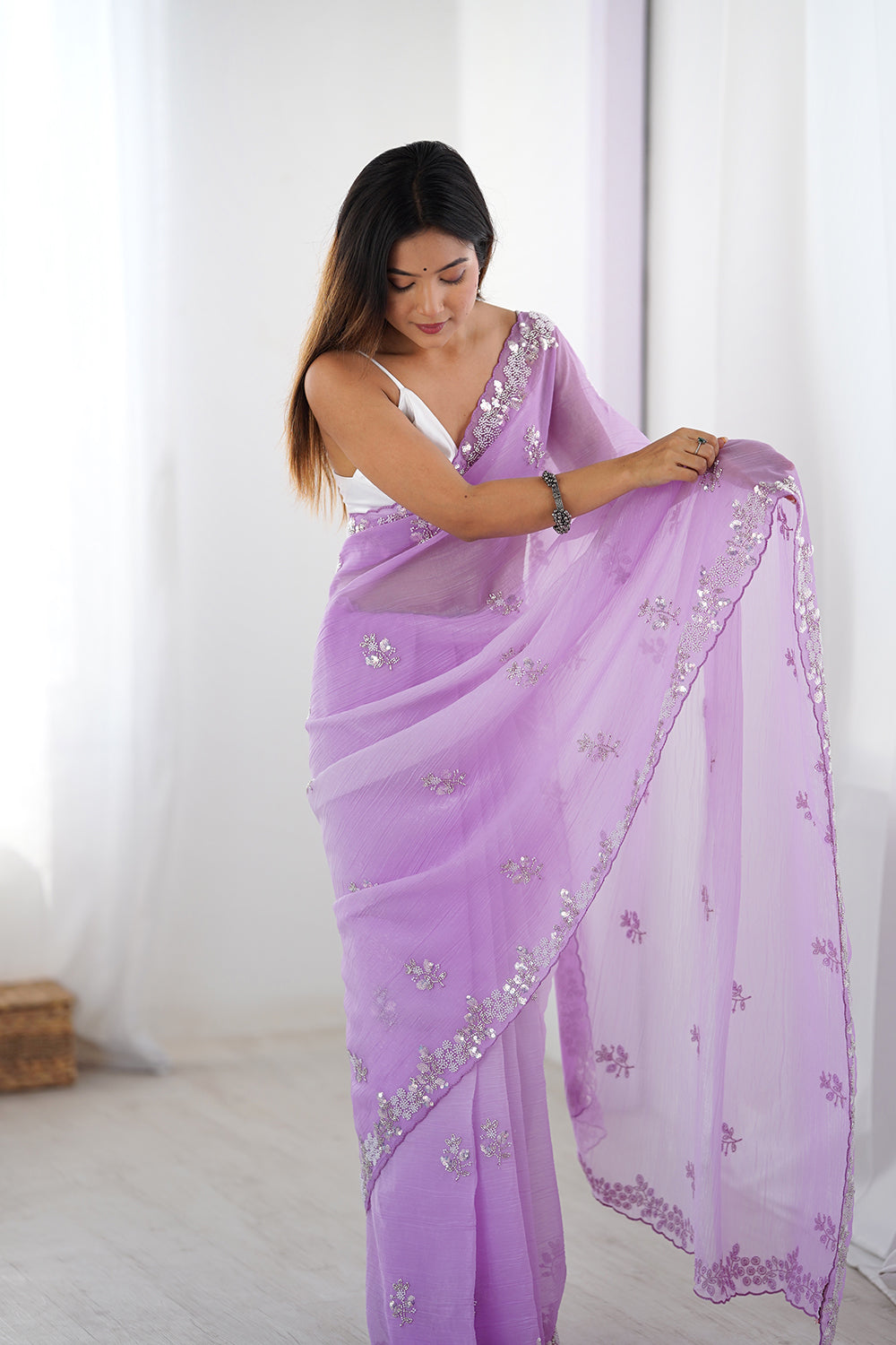 Urban Pallu Solid Poly Chiffon Daily Saree