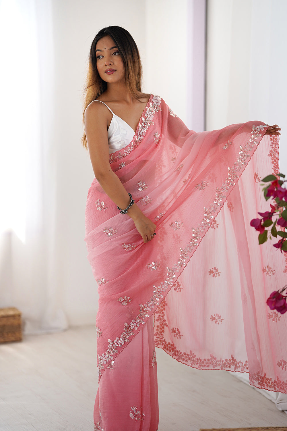 Urban Pallu Solid Poly Chiffon Daily Saree