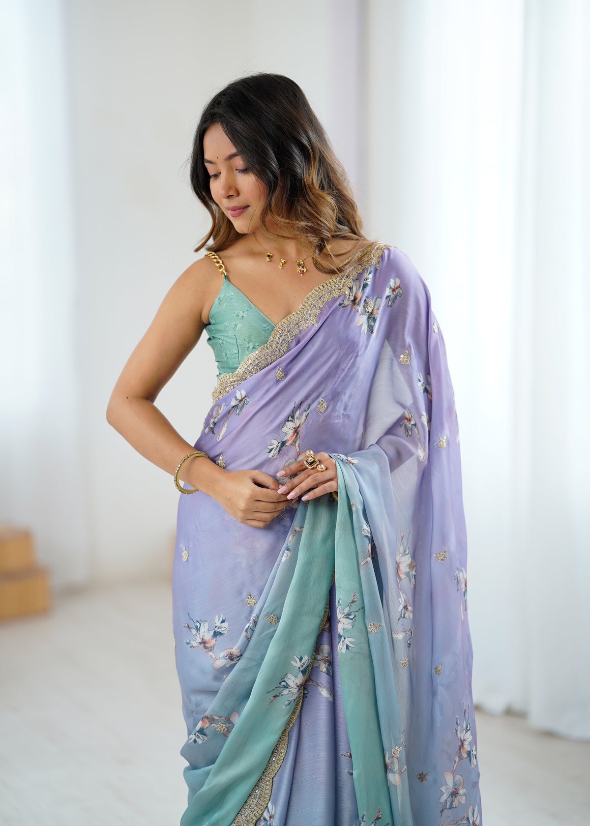 Urban Pallu Printed Poly Chiffon Daily Saree