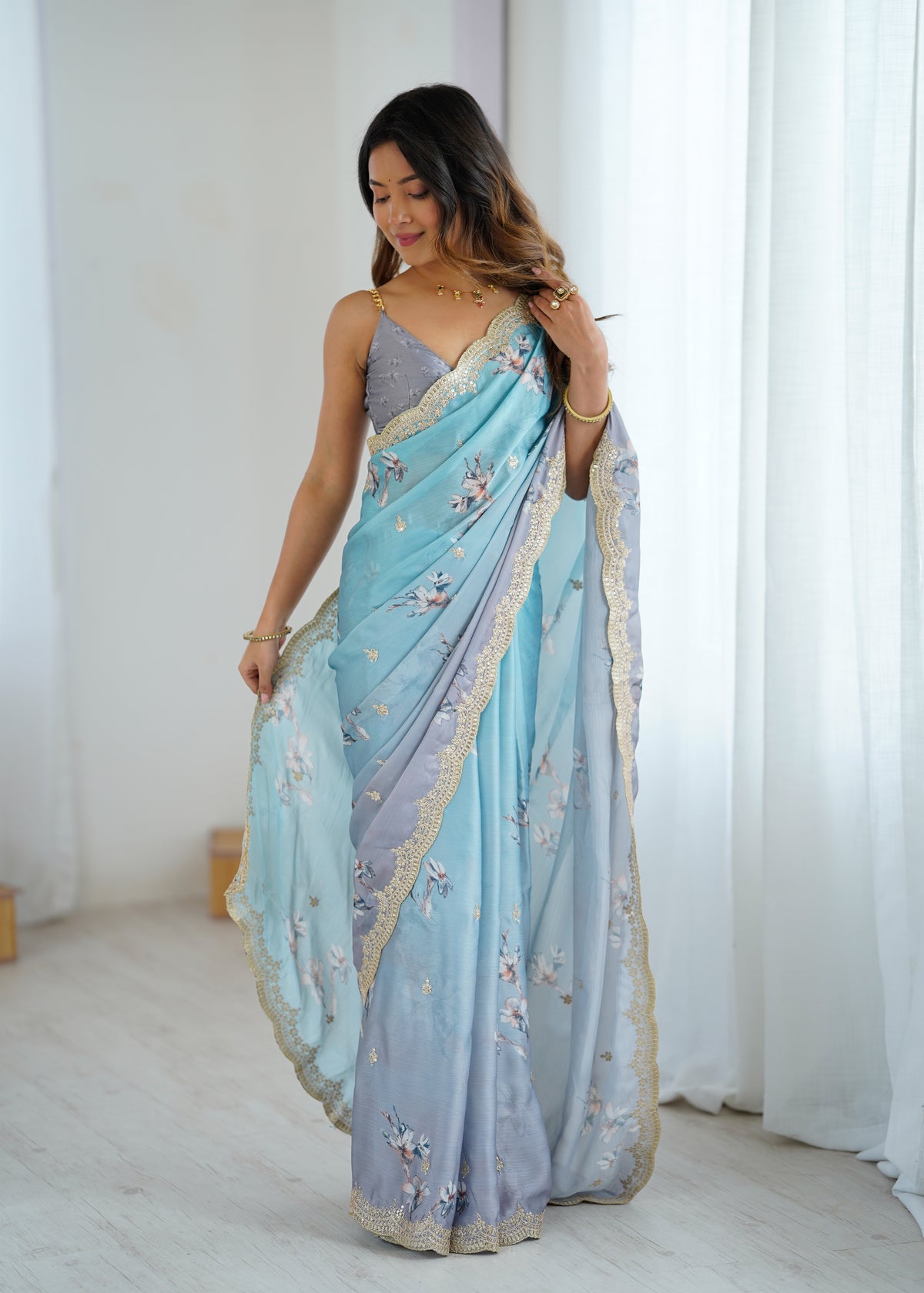 Urban Pallu Printed Poly Chiffon Daily Saree