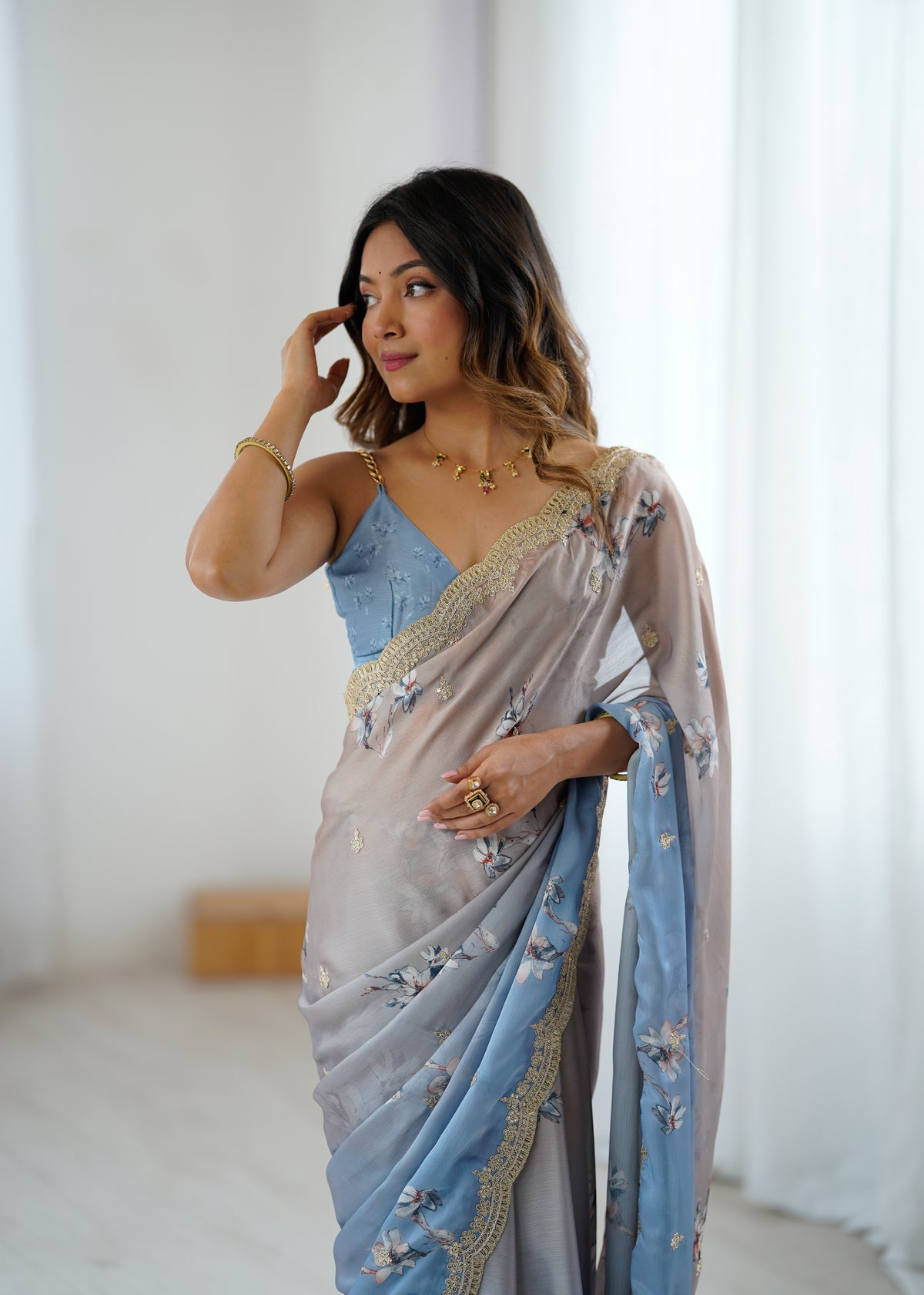 Urban Pallu Printed Poly Chiffon Daily Saree