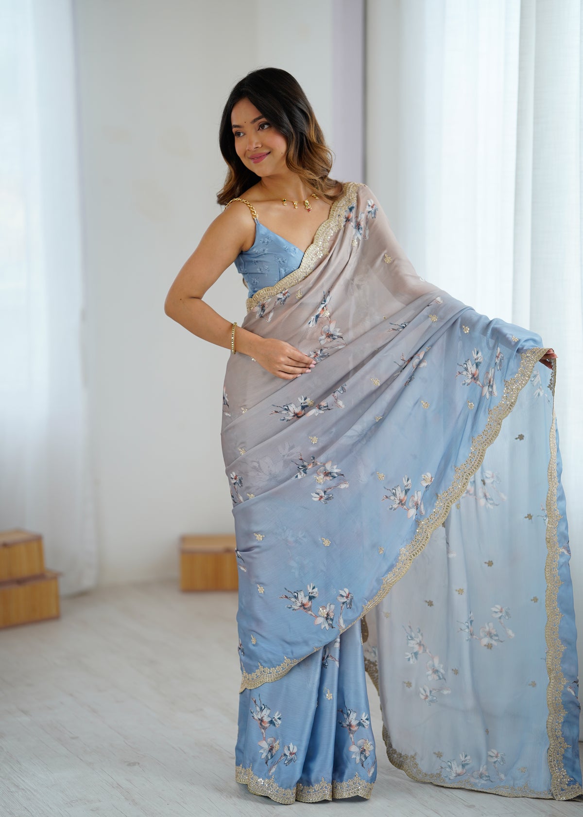 Urban Pallu Printed Poly Chiffon Daily Saree