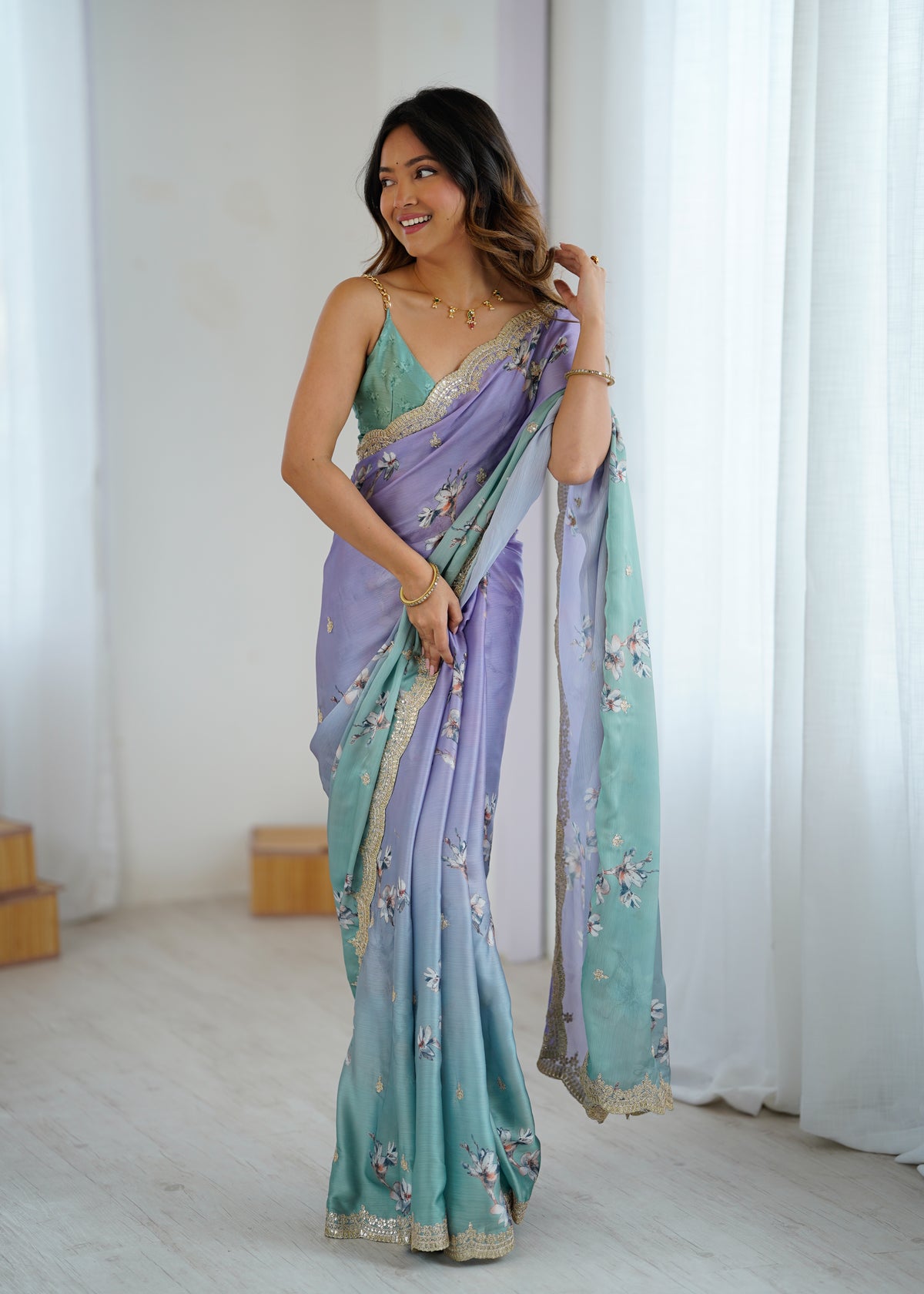 Urban Pallu Printed Poly Chiffon Daily Saree