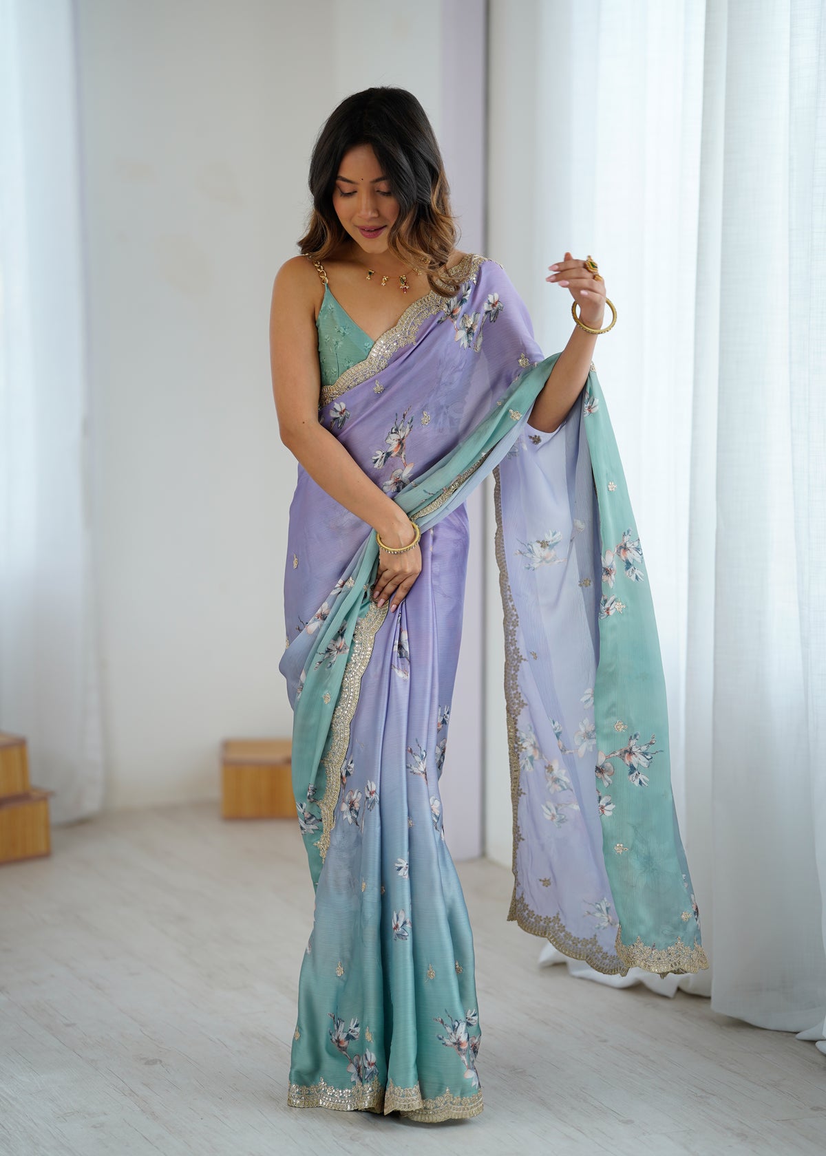 Urban Pallu Printed Poly Chiffon Daily Saree
