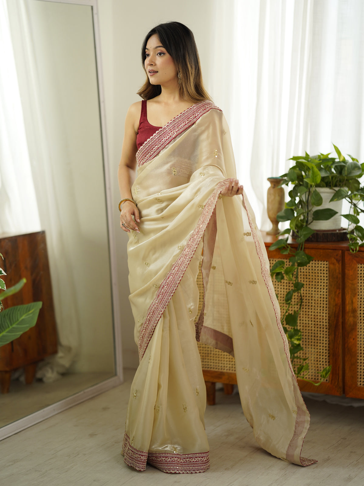 Urban Pallu Solid Organza Festive Saree