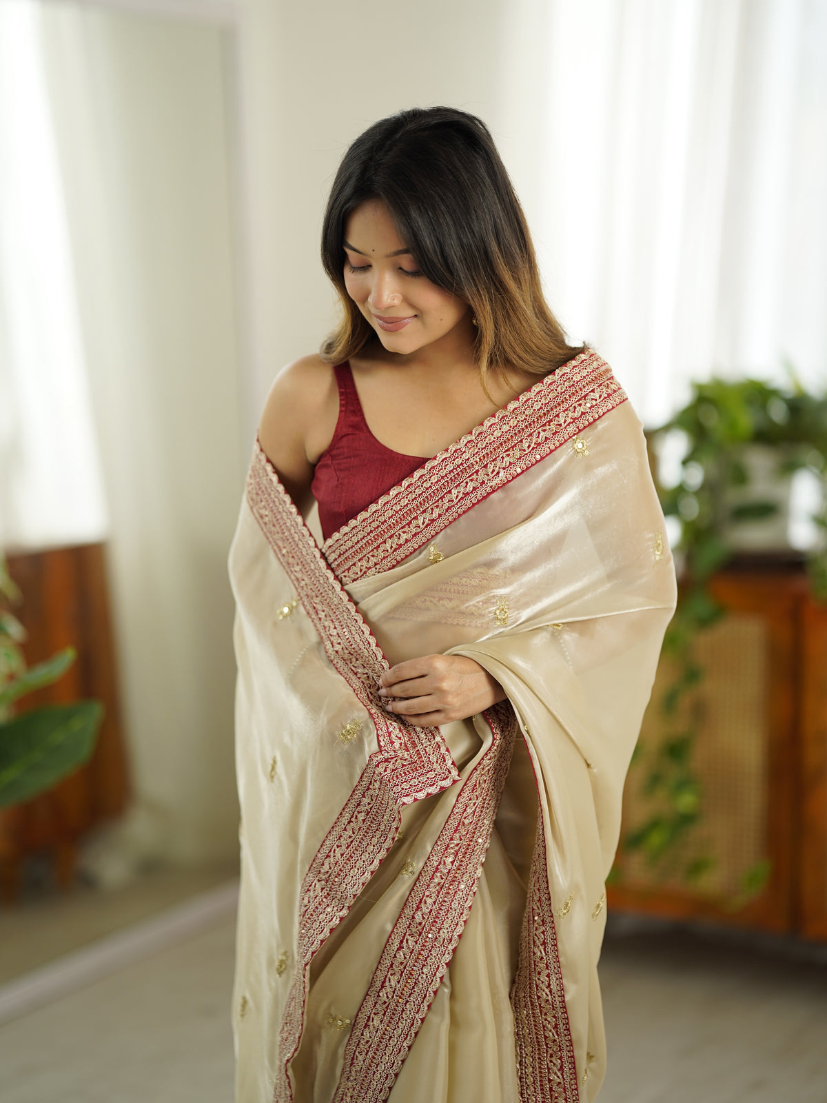 Urban Pallu Solid Organza Festive Saree