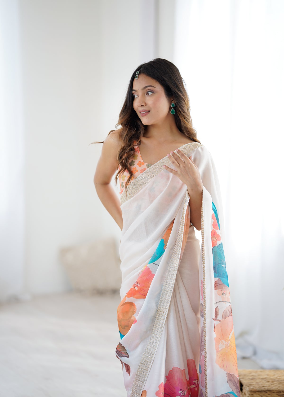 Urban Pallu Solid Organza Festive Saree
