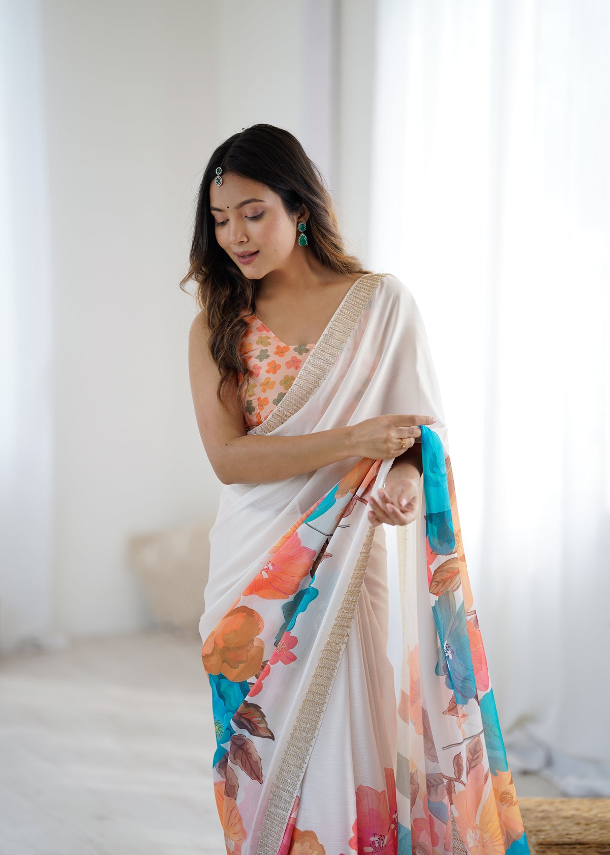 Urban Pallu Solid Organza Festive Saree