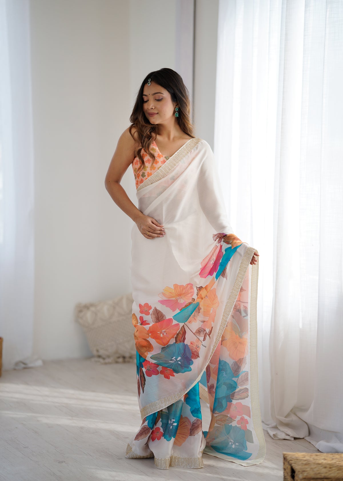 Urban Pallu Solid Organza Festive Saree