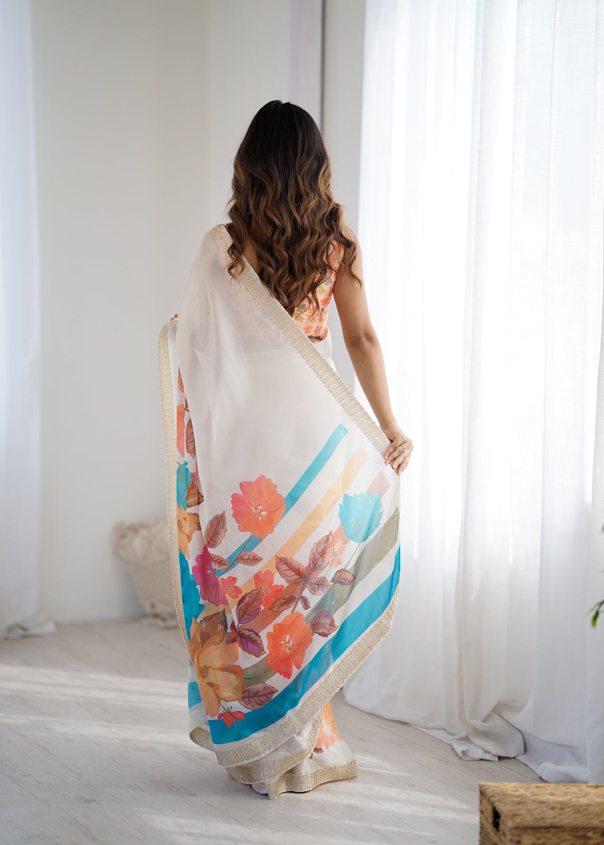Urban Pallu Solid Organza Festive Saree