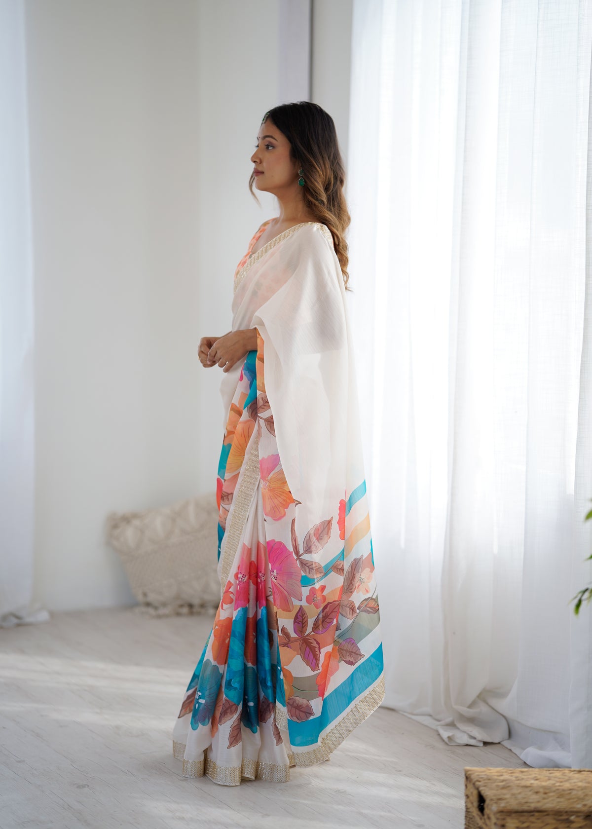 Urban Pallu Solid Organza Festive Saree