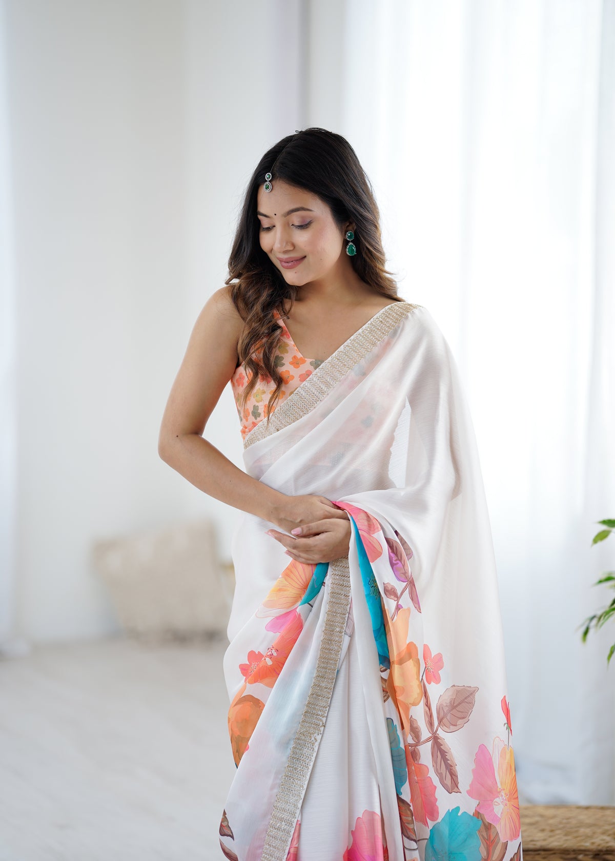 Urban Pallu Solid Organza Festive Saree