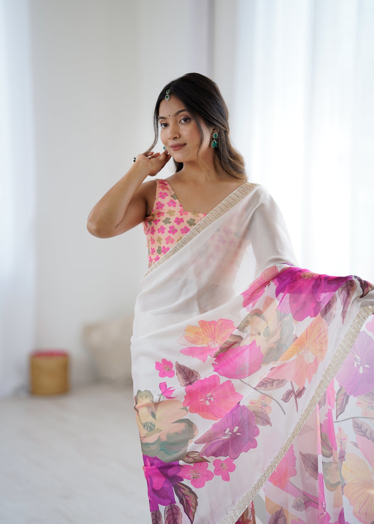 Urban Pallu Solid Organza Festive Saree
