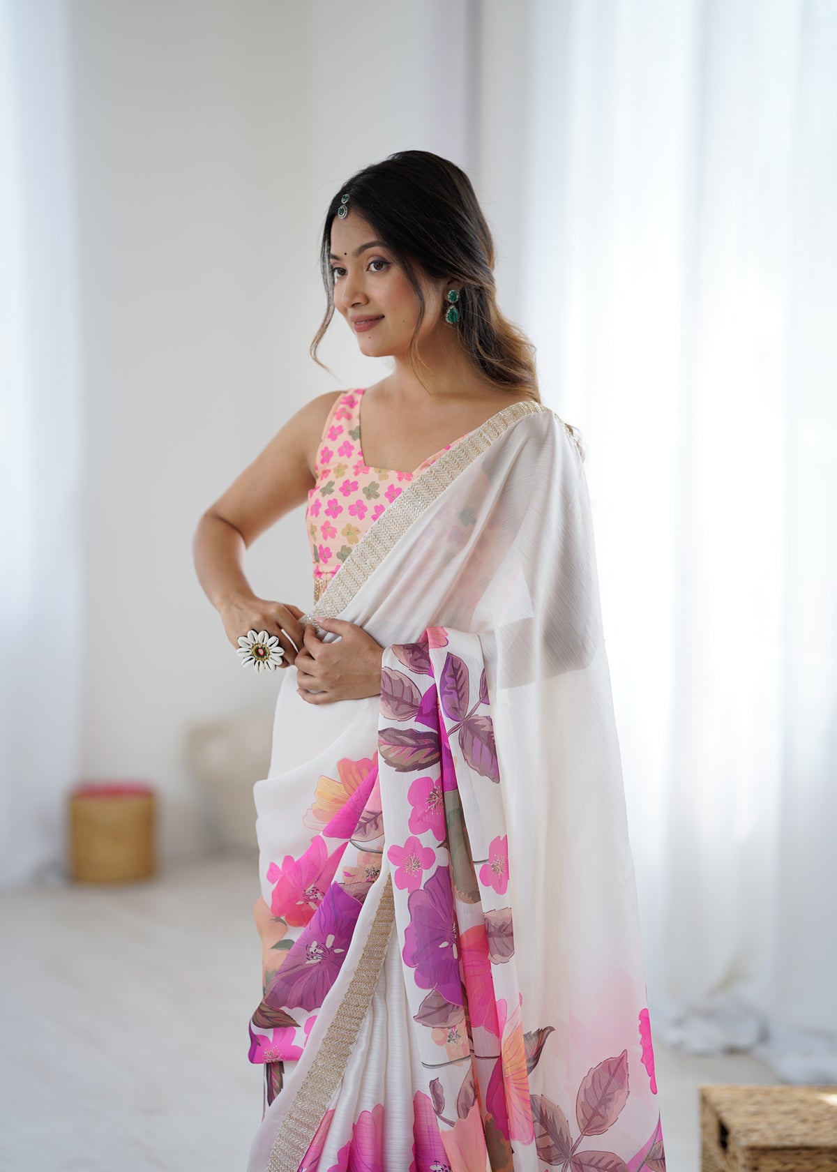 Urban Pallu Solid Organza Festive Saree