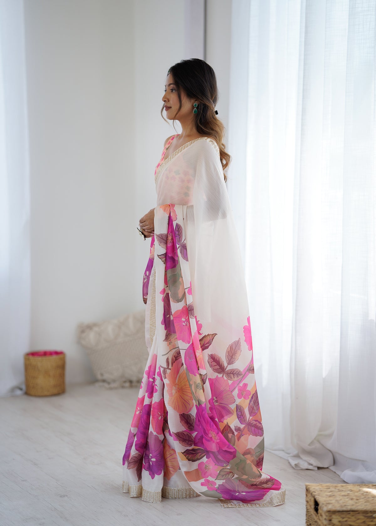 Urban Pallu Solid Organza Festive Saree