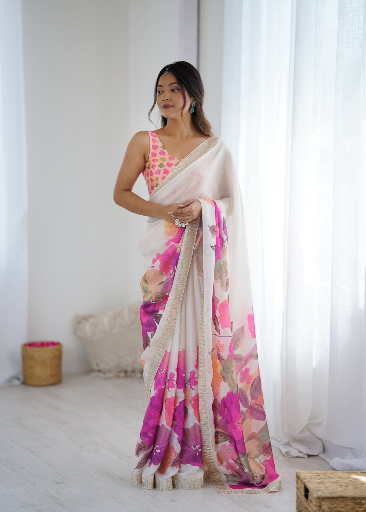 Urban Pallu Solid Organza Festive Saree
