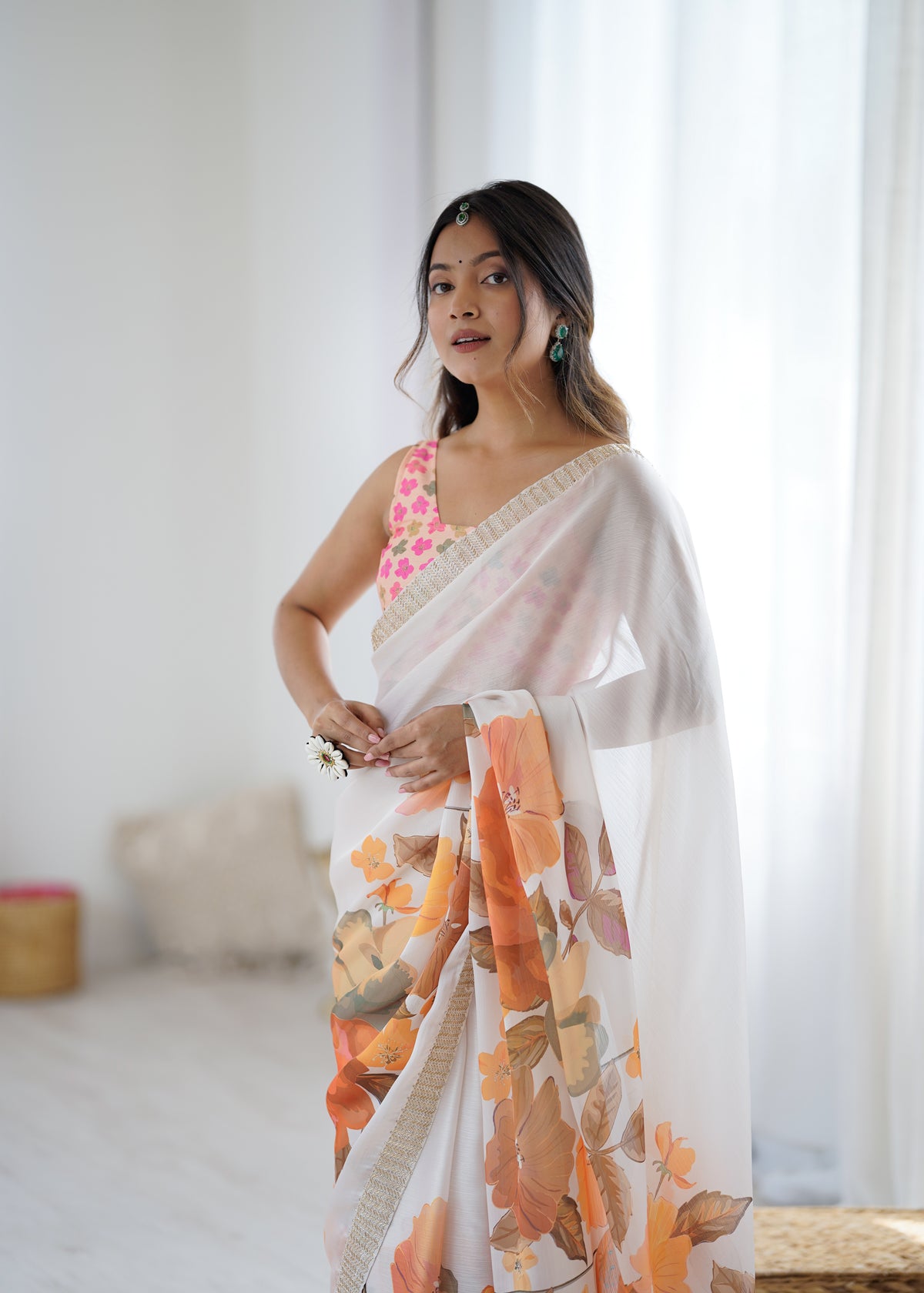 Urban Pallu Solid Organza Festive Saree