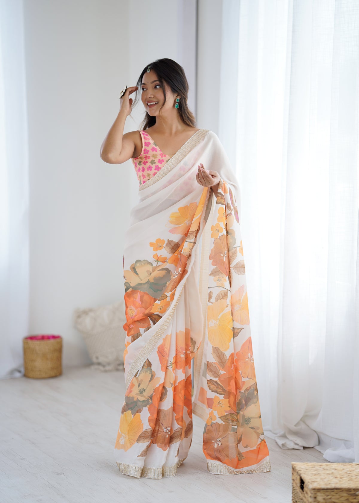 Urban Pallu Solid Organza Festive Saree